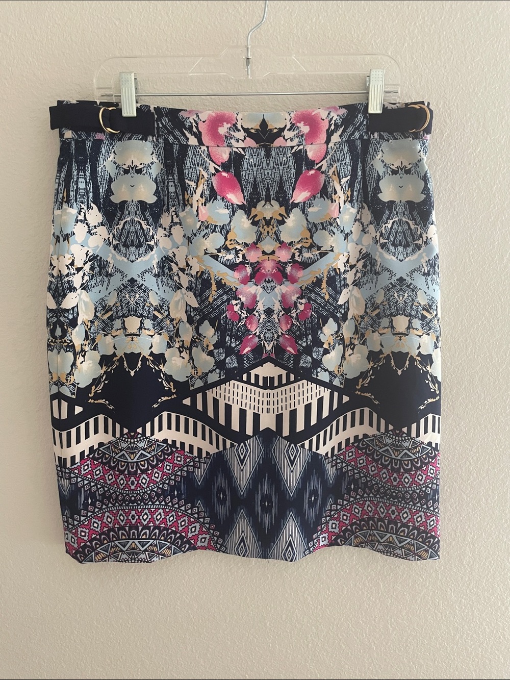 ANTONIO MELANI Navy, Pink u& Cream Printed Pencil Skirt